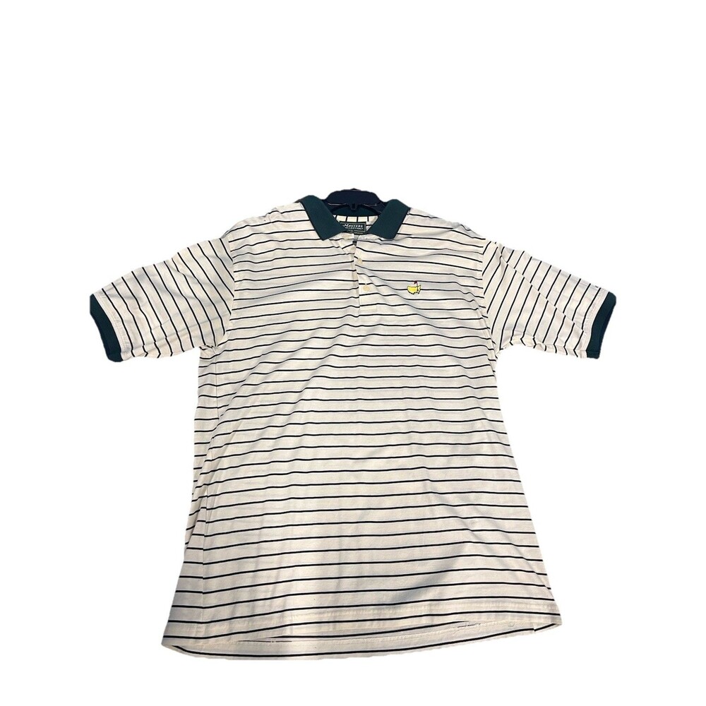 Masters Collection Polo Shirt Men’s L Off White Green Striped Augusta National